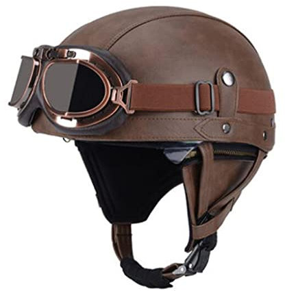 Cuir Jet Moto Casque Bol,Classic Open Face Sun Casque Moto Jet Vintage,avec UV Lunettes,ECE Homologué pour Scooter Chopper Demi Casque De Moto Homme Et Femme Pilot