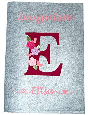Zeugnismappe mit Namen personalisiert für Mädchen - Monogramm - aus Filz handgefertigt für Dokumente in A4 Größe