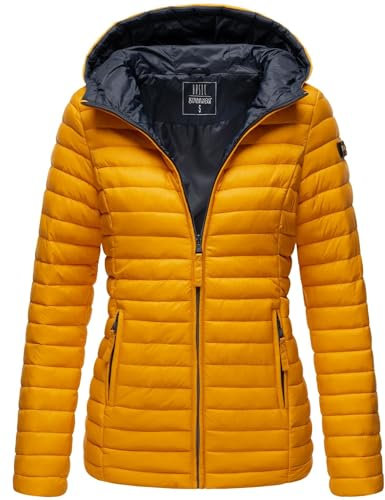 MARIKOO Damen Steppjacke Übergangsjacke gesteppte Jacke mit Kapuze Frühjahr Stepp B857 [B857-Asr-Gelb-Gr.S]