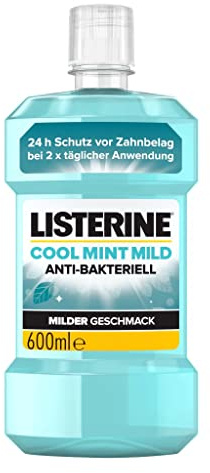 LISTERINE Cool Mint milder Geschmack (600 ml), antibakterielle Mundspülung ohne Alkohol mit ätherischen Ölen, für ein langanhaltendes Frischegefühl