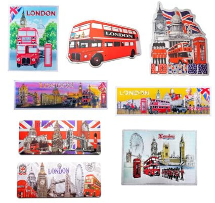 Set of 8 London England UK Famous Icons Acrylic Foil Fridge Magnets