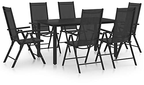 vidaXL Gartenmöbel 7-TLG. Gartengarnitur Sitzgarnitur Sitzgruppe Gartenset Gartentisch Gartenstuhl Tisch Stühle Esstisch Aluminium Schwarz