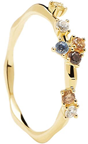 PDPaola Five Ring aus 18 Karat goldplattiertem Sterling Silber mit Zirkonia und Korund in der Ringgröße 10, AN01-210-10