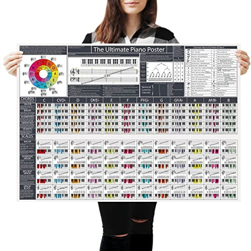 The Ultimate Piano Poster (Grey) - Piano Chords, Scales & Music Theory Chart | Learn Piano & Keyboard | Piano Practice Aid (A1 Size Rolled)