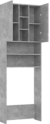 Susany Waschmaschinenschrank mit 2 Türen 9 Fächern Badmöbel Badschrank Badregal Badezimmerschrank Hochschrank Schrank Betongrau 64x25,5x190cm