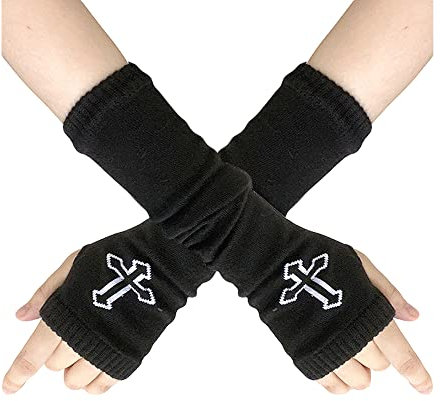 JKJF 1 Paar Cross Printed Hip Hop Armstulpen Halloween Fingerlose Armstulpen Damen Punk Gothic Handschuhe Arm Ärmel für Motto Party Maskerade Kostüm Party