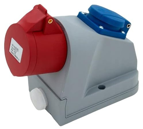 ELS Elektrotechnika Kombi Wanddose Baustromverteiler Wandverteiler Wandsteckdose 1x CEE 16A und 1x Schuko 230V, Verdrahtet, Aufputzmontage, IP44