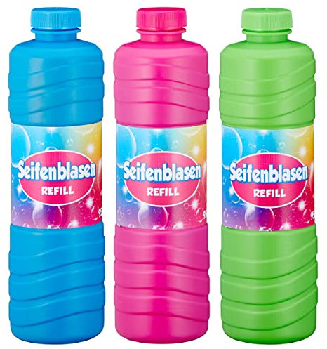 Cepewa 950-2850 mL Seifenblasenflüssigkeit zum Nachfüllen für Seifenblasenmaschinen in bunten Flaschen (3X 950 mL)
