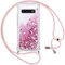 Vauki handyband für Samsung Galaxy S10 Hülle mit Band,Silikon Durchsichtig Transparent Flüssig Glitzer mit Kette Kordel Bumper Treibsand Necklace TPU Schutzhülle Case für Samsung S10,Rosa