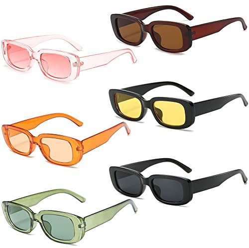 6 Stück Rechteckige Sonnenbrille Damen 90er Vintage Sonnenbrillen Set Retro Lustige Party Brille für Damen Herren