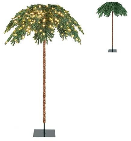 GYMAX 180 cm Künstliche Palme mit 250 LED-Leuchten, mit 813 Spitzen, Material PVC, inkl. Metallständer
