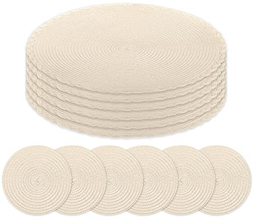 wiipara Tischsets Rund 12er Set, Weihnachten Platzsets Abwaschbar und Untersetzer Hitzebeständig Geflochtene Platzsets Platzdeckchen Tisch-Matten für Küche, Hochzeit, Party (Aprikose)