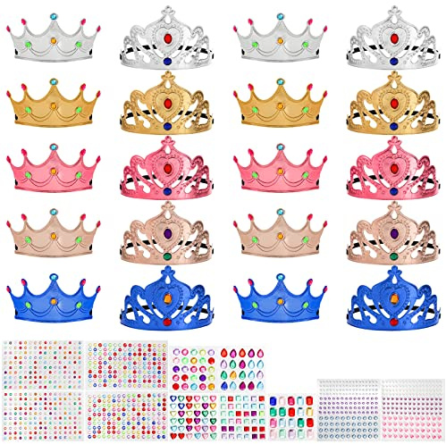 Okllen 31 Stück Schaumstoff Prinzessin Diademe und Kronen Set für Kinder, Machen Sie Ihre Eigenen Diademe und Kronen mit Diamant Aufkleber für Kinderpartyzubehör