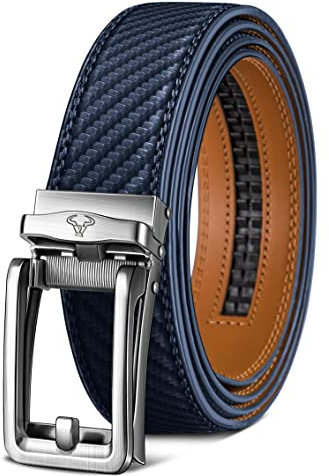 BULLIANT Cintura Uomo, Cintura in Pelle Scorrevole a Cricchetto per Uomo 1 3/8,Tagliata per Adattarsi,Blu Navy3037,135cm/40-46vita regolabile