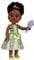 Disney Princess Tiana Puppe 35cm, reflektierende Glitzeraugen, bewegliche Gelenke, ausziehbares Outfit, Schuhe, Krone, schwarzes hochgestecktes Haar, für Mädchen ab 3 Jahren