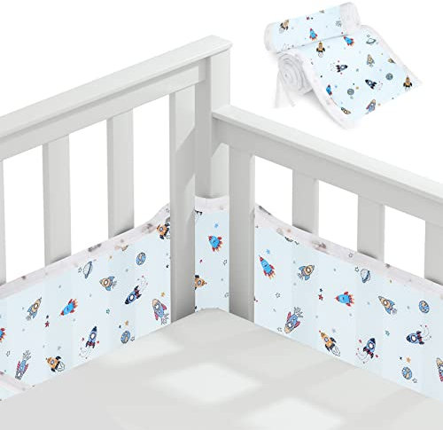 Vicloon Bettumrandung Nestchen, Nestchen für Kinderbetten Kantenschutz Baby Babybett, Atmungsaktive Polsterung, Kopfschutz Babybett Umrandungen, Rausfallschutz für Babybett Gitterstäbe-Rakete