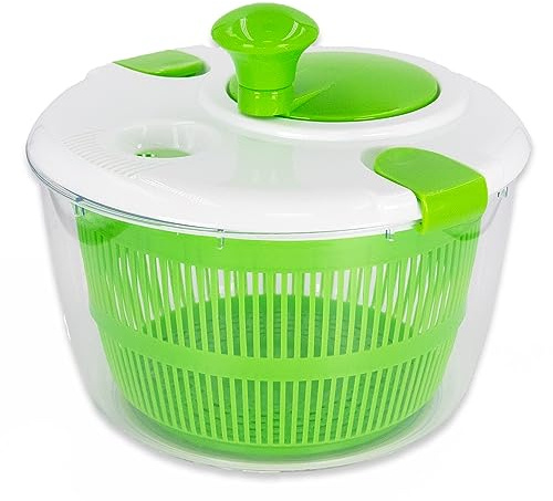INTIRILIFE Salatschleuder Salattrockner aus Kunststoff in Grün mit 25 x 21.5 cm Größe - Küchenhelfer mit Kurbel zum Waschen von Salat oder Gemüse