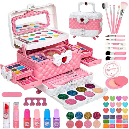 Juguetes de Maquillaje para Niñas - 55 Pcs Lavable de Maquillaje para Niños Juguetes, Regalo de Princesa para Niñas
