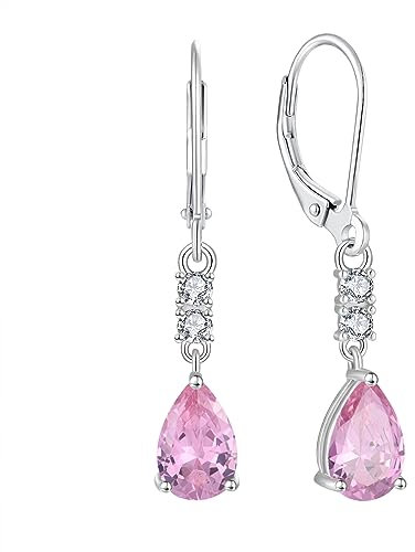 FJ Orecchini Pendenti Goccia Argento 925 Orecchini Tormalina Rosa Pietre Portafortuna Ottobre Gioielli Regalo per Donna