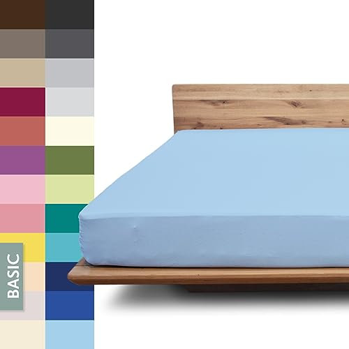 JONA SLEEP® Basic Spannbettlaken 180-200 x 200-220 cm - 190 g/m² faltenfreies Baumwoll-Jersey Leintuch - Made in Austria - Öko-Tex 100 Standard (bleu)