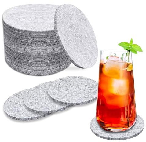 Juego de 16 Posavasos Absorbentes de Fieltro, Resistente al Calor Posavasos Redondos, Antideslizante Coasters para Bebidas frías y Calientes, Posavasos Redondos Lavables Taza, Bar, Café(Gris Claro)