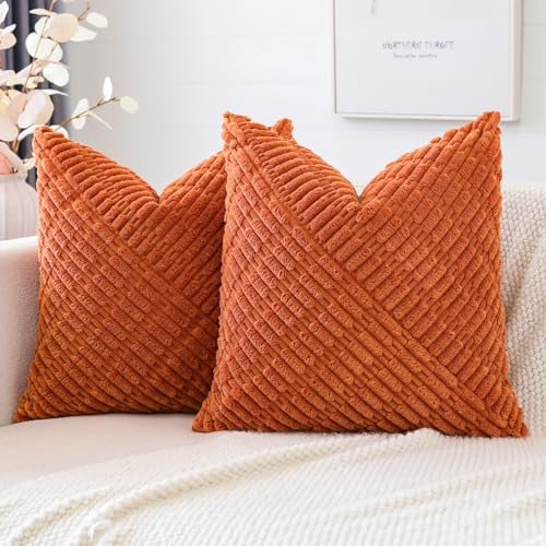 JOTOM 2er Set Kordsamt Kissenbezüge, Dekorative Weich Boho Kissenbezug Moderne Patchwork Kissenhüllen Sofakissen Dekokissen Zierkissenbezug für Wohnzimmer Schlafzimmer Deko (45x45cm, Rost)