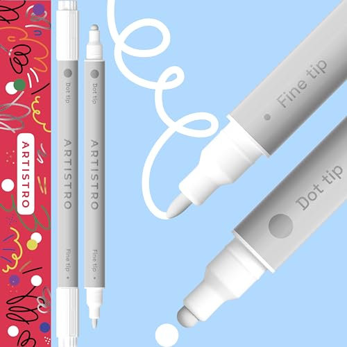 ARTISTRO 2 White Acrylic Paint Pens, Dual Tip (Fine 1mm + Dot 5mm) for Fabric, Canvas, Rock, Glass, Wood, Paper, DIY, Kids and Adults
