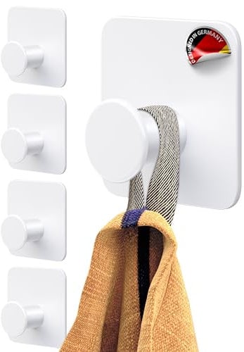 4smile Ganci Adesivi, 6 pezzi Appendi Accappatoio Bagno, Acciaio inox, Porta Asciugamani Autoadesivo, Bianco