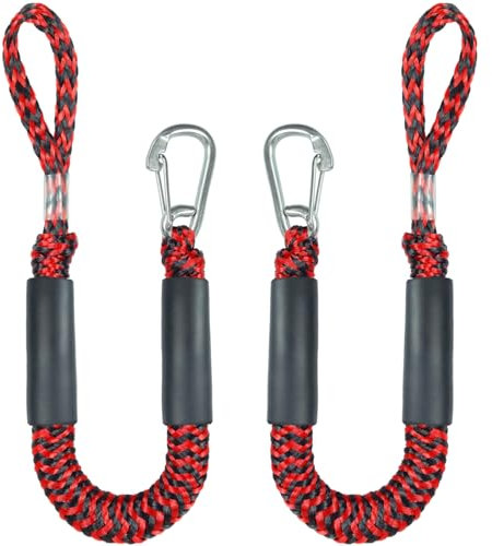 Geelu 2PCS 2FT Premium Bungee Boat Lines for Mooring (Red+Black, 2Feet), Geelu24011