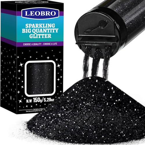 LEOBRO Black Glitter Powder, 150g/5.29oz Fine Glitter for Crafts, Resin, Tumbler, Candle, DIY Projects