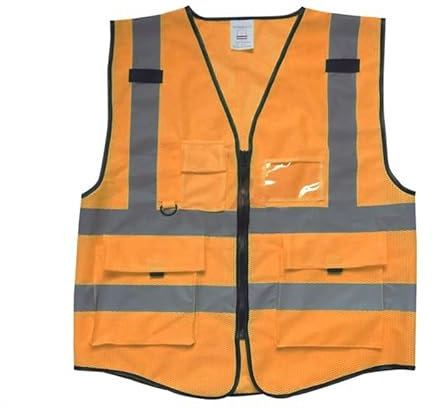 tooloflife Orange, Hi Vis Reflektierende Sicherheitsweste mit Taschen Reißverschluss vorne - Multi-Pocket, für Männer und Frauen, für Verkehrsarbeit, BAU, Laufen, Sicherheit, Wache