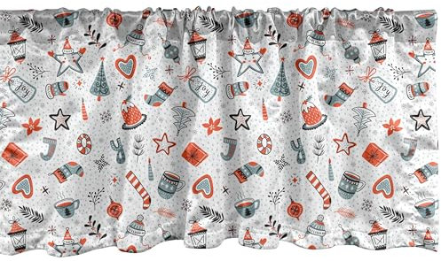 ABAKUHAUS Weihnachten Plattenschürze 2er Pack, Holiday Season Artikel Fäustlinge Preisschild Baum, Vorhang Volant für Dekor mit Stangentasche, 107 cm x 45 cm, Burnt Sienna Pale Teal