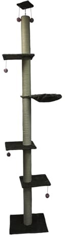 TresGatos, Árbol rascador para Gatos, Torre Rascador Gatos,Poste rascador Grande, Suelo a Techo, 240cm-270cm. Fabricado España 5 Pisos Columna sisal Gruesa Bolas Colgantes,con Cama, (Gris)