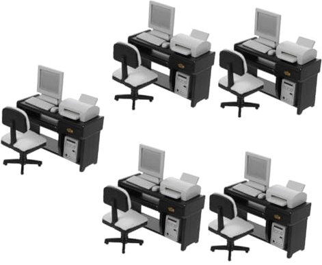 TOYANDONA 5 Sätze Requisiten Für Büroszenen Zubehör Puppe Miniaturen Ornament Mini-Computer Schreibtisch Simulation Bürotischstuhl Miniatur-Desktop-Computer Laptop Holz Möbel Vorgeben