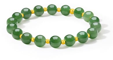 ZHOU LIU FU 24 Karat Gold Armbänder Grün Jade Armband Heilsteine Armband Wasserfest Armreif Gold Charm Armbänder Schmuck für Damen Herren 17/19cm Y1912155 (17cm)