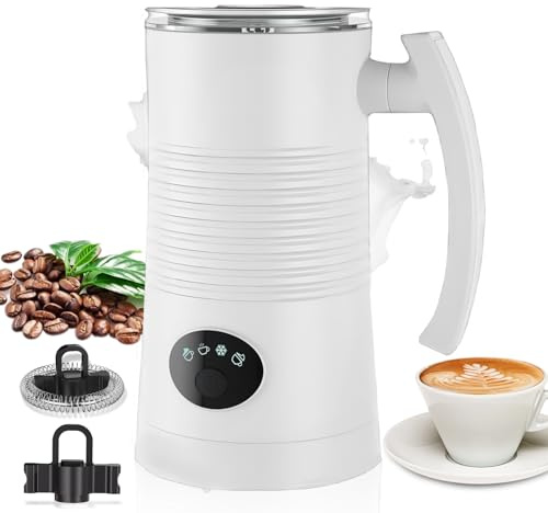 Milk Frother, 4 in 1 Electric Milk Frother and Milk Steamer, 11.8oz/350ml, Warm and Cold Foam Maker for Coffee, Latte, Cappuccino, Macchiato, Hot Chocolate (Snowwhite)