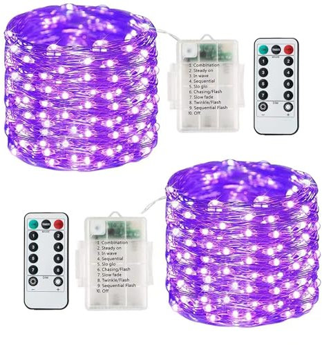 Lezonic 2 Pack Battery Fairy Lights,40Ft 12M 120LED Fairy Lights Battery Operated,8 Lighting Modes Waterproof Decorative String Lights for Indoor/Outdoor Bedroom Wedding Party Christmas Tree (Purple)