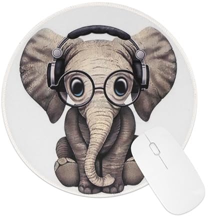 CAIRIAC Round Elephant Mouse Pad for Desk, Funny Animal Mouse Pads Cute Mousepad Elephant Office Table Decoration Accessories Gift Non-Slip Rubber Mouse Pad for Laptop Computer (White)