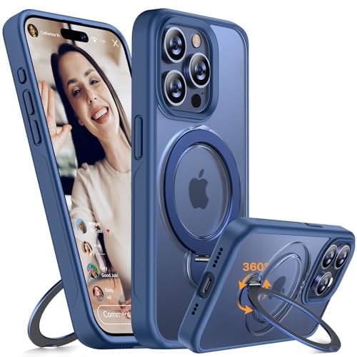 Miracase for iPhone 15 Pro Max Case: 360° Spin Magnetic Stand with MagSafe, Shockproof Military Grade Protection,Matte Protective Cases for iPhone 15 Pro Max Cover with Ring Holder (Blue)