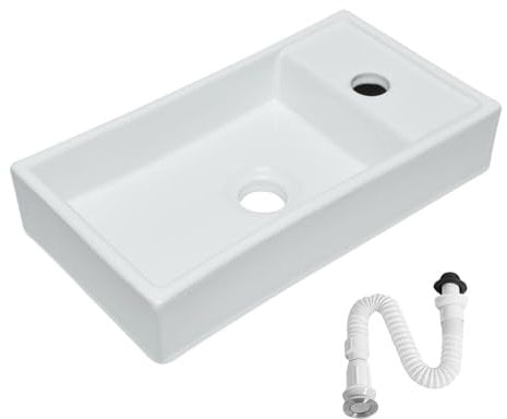 MAGIC SELECT Lavabo en Céramique, Vasque a Poser Blanc, Lavabo de Toilette Anti-Taches, Facile à Nettoyer avec Connexions Standard. Idéal pour la Cuisine ou la Salle de Bain. (41x22,5x9,5 CM)
