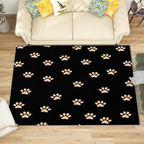 Hundepfoten Deko - Teppich Wohnzimmer Schlafzimmer Mit Hundepfoten, Kleiner Teppich Katzenpfote, Weich Kurzflor & Waschbar & rutschfest Fussmatte Innen, Kinderteppich 40x60 cm