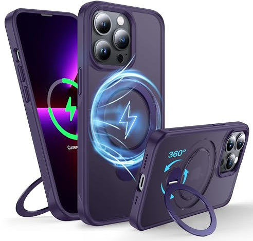 FNDMIL for iPhone 13 Pro Max Case with 360° Magnetic Kickstand [Compatible with MagSafe] [Military-Grade Protection] [Anti-Slip] Matte Silicone Phone Case for iPhone 13 Pro Max,Fantasy Purple