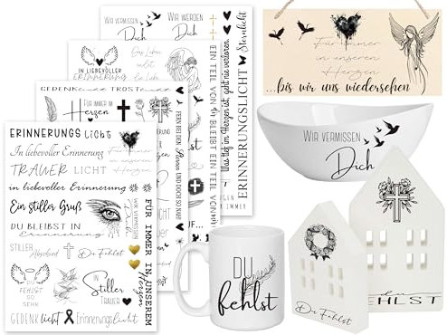 Sugeru Rub On Sticker - 4PCS Set | Sprüche Deko für Geburtstag, Raysin Keraflott, Silikonformen Gießformen, Hochzeit, Familie Folie für Möbel, Glas, Holz, Fotoalbum, Aufkleber Aesthetic (Trauer I)
