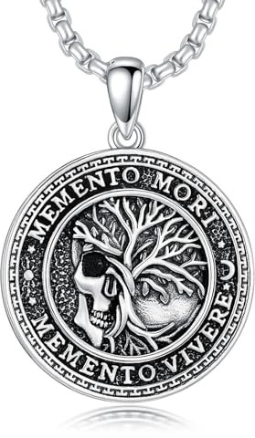 HARMONY BOLA Memento Mori - Collana da uomo in argento Sterling 925 con ciondolo a forma di albero della vita, 56 cm + 5,1 cm, Argento sterling, Nessuna pietra preziosa