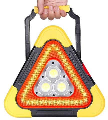 TETEOLALA Segnale di Avvertimento per treppiede per Auto, luci di Emergenza triangolari Impermeabili solari, Ricarica Solare/Regolazione a 3 Posizioni, per Manutenzione Auto, Assistenza Stradale