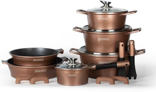 Royalty line Kochtopf- und Pfannen-Set, 14-teilig, Marmorbeschichtung, Induktion, PFAS-frei, Für alle Wärmequellen (Schwarz) (Kupfer)