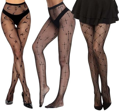 VIDSTW 3 Stück Fishnet Stockings Halloween Deko, Halloween Dekoration Netzstrümpfe mit Grafischem Design, Halloween Netzstrumpfhose Halloween Dekorationen Strümpfe Damen Sexy