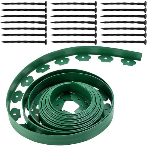 HEIHAK 5 cm x 10 m L-Typ-Rasenkante, grüne Gartenkante mit 45 Befestigungsnägeln, Kunststoff-Gartenkantenbänder für Garten, Rasenkanten-Design