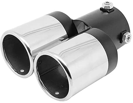 Auspuffblende,Auspuff Endrohr Doppeloutlets Edelstahl-Tailpipe Auspuff-Schalldämpfer-Schwanz-Rohr-Spitzenabdeckung (gekrümmter Stil)(Silver)