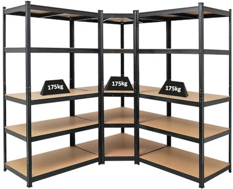 PROREGAL Mega Deal Eckregal Ragnar 1x: 180x90x60cm | Taurus 2X: 180x90x60cm Schwarz Fachlast 175kg, Kellerregal, Steckregal, Garagenregal, Lagerregal